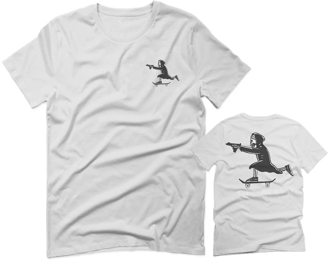 Front and Back Skateboarding OR DIE Skull Skate Gun Till Death Obei Society For men T Shirt