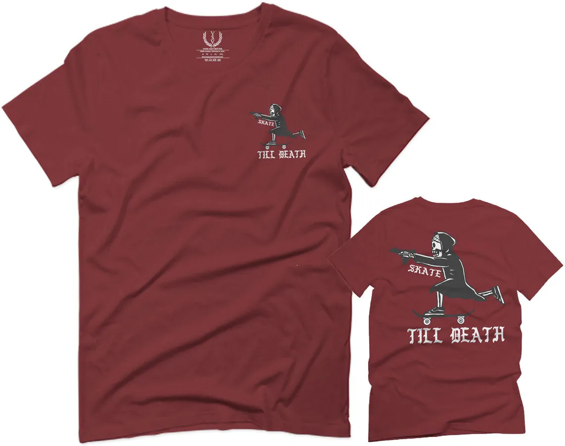Front and Back Skateboarding OR DIE Skull Skate Gun Till Death Obei Society For men T Shirt