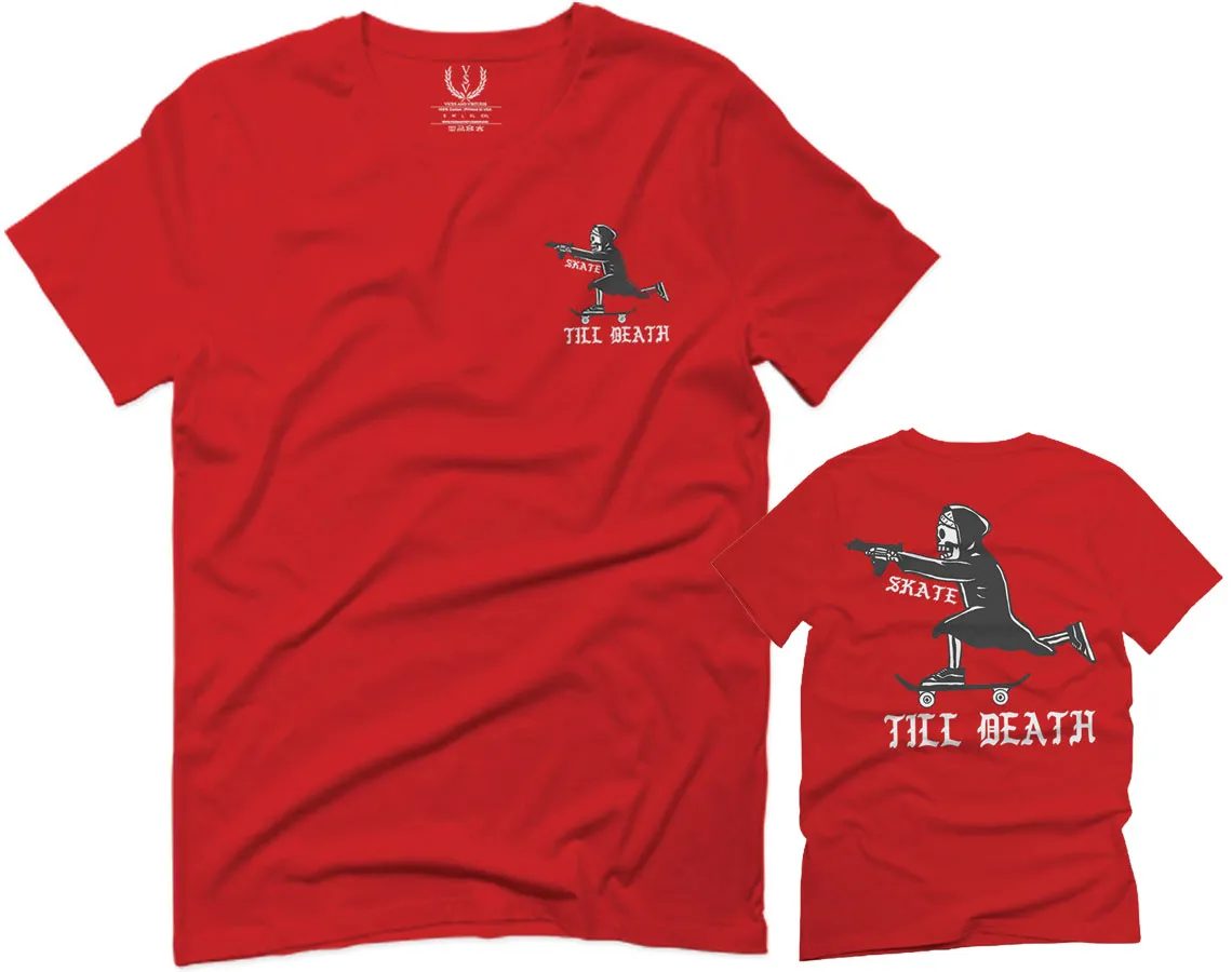 Front and Back Skateboarding OR DIE Skull Skate Gun Till Death Obei Society For men T Shirt