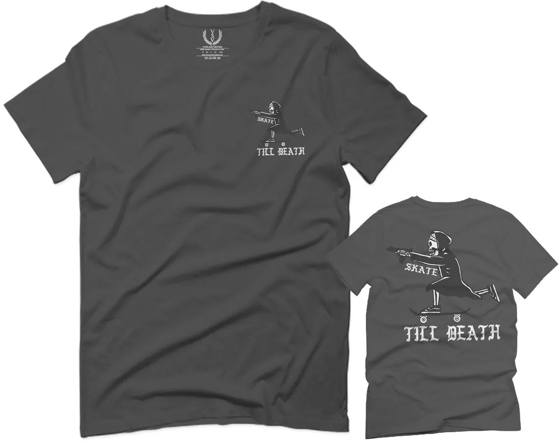 Front and Back Skateboarding OR DIE Skull Skate Gun Till Death Obei Society For men T Shirt
