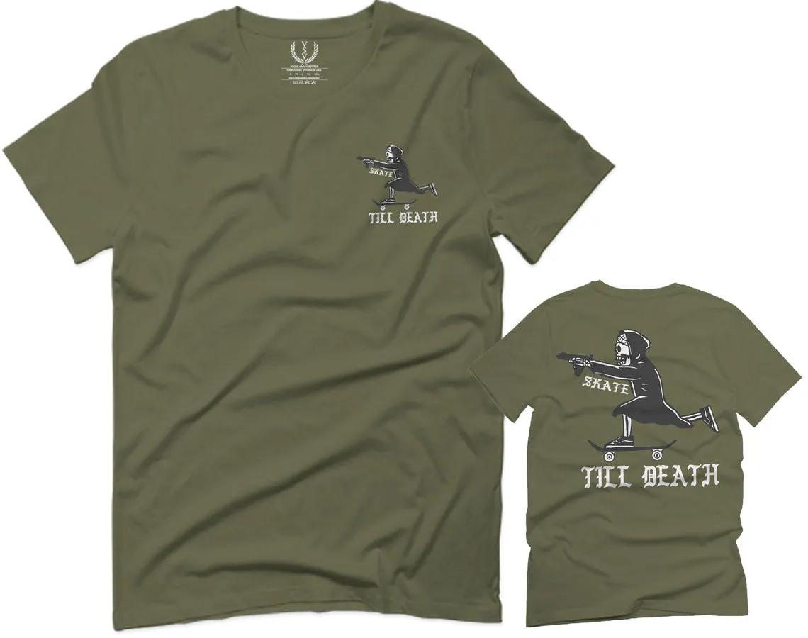 Front and Back Skateboarding OR DIE Skull Skate Gun Till Death Obei Society For men T Shirt