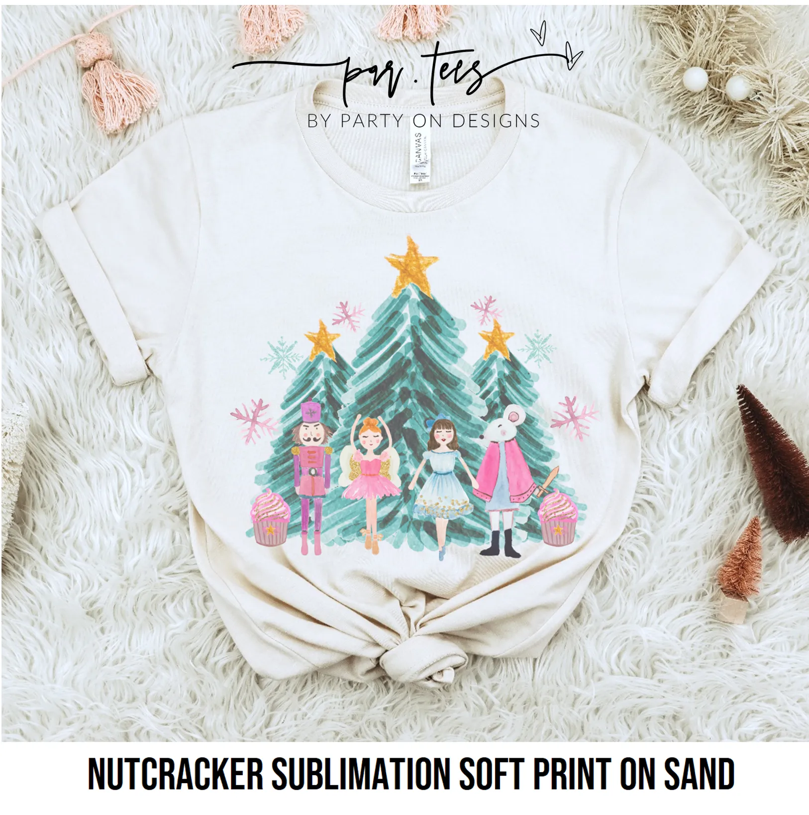 Fun Christmas Nutcracker Sublimation Tees by Party On Design: LG Unisex / cream