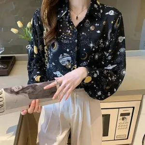 Galaxy Chiffon Shirt with Classic Collar and Button Fastening