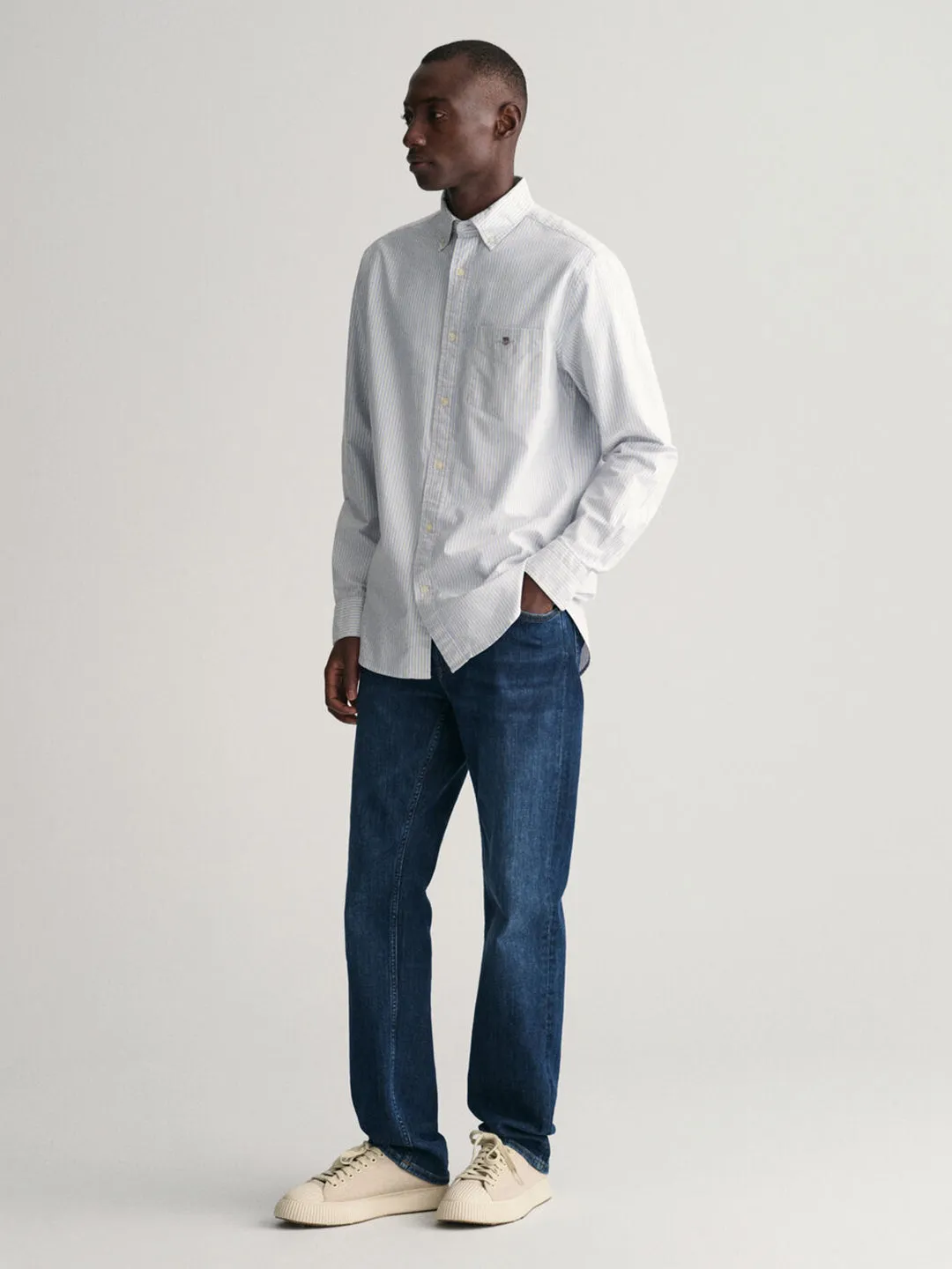 Gant Men Blue Striped Button-down Collar Long Sleeves Shirt