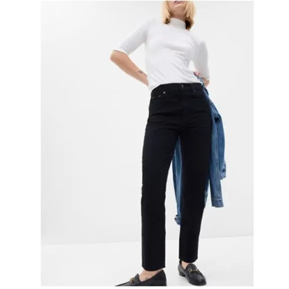 GAP High Rise 90's Style Cheeky Straight Black Wash Jeans Size 12 TALL MSRP $80