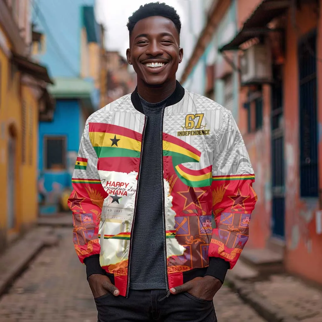 Ghana Independence Day Bomber Jacket Gana Map Happy 67 Years Anniversary LT14
