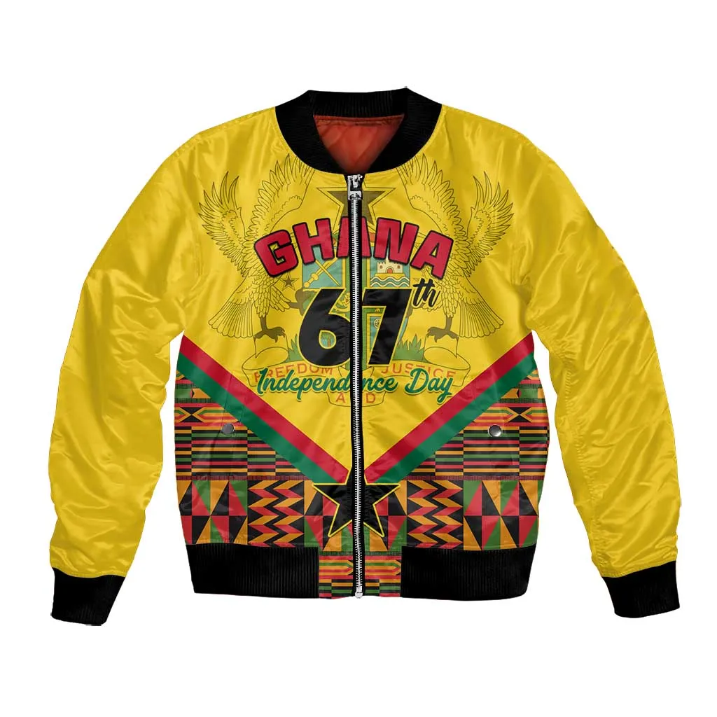 Ghana Independence Day Bomber Jacket with Freedom and Justice and African Pattern LT01