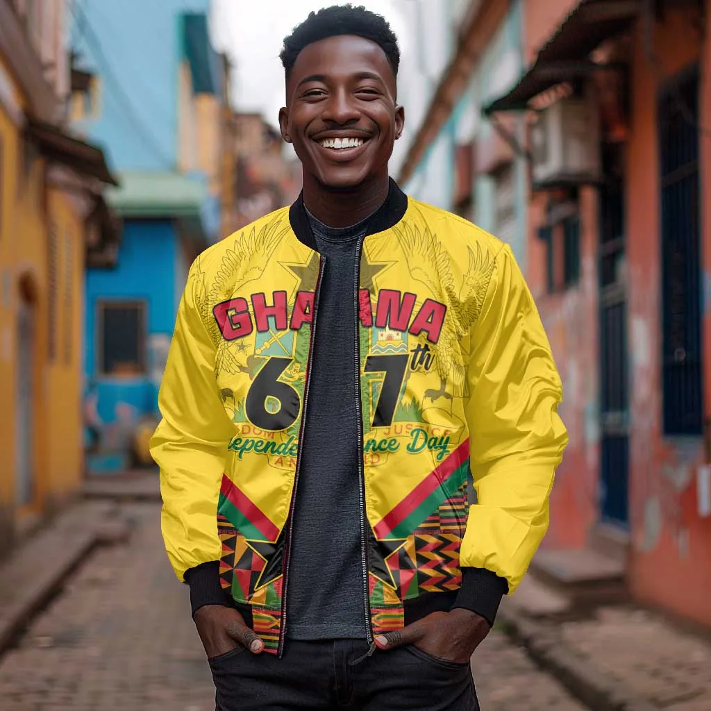 Ghana Independence Day Bomber Jacket with Freedom and Justice and African Pattern LT01