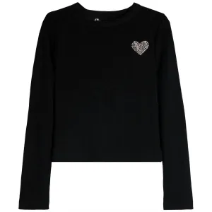 Girl's Crystal Heart Ribbed Top In Black