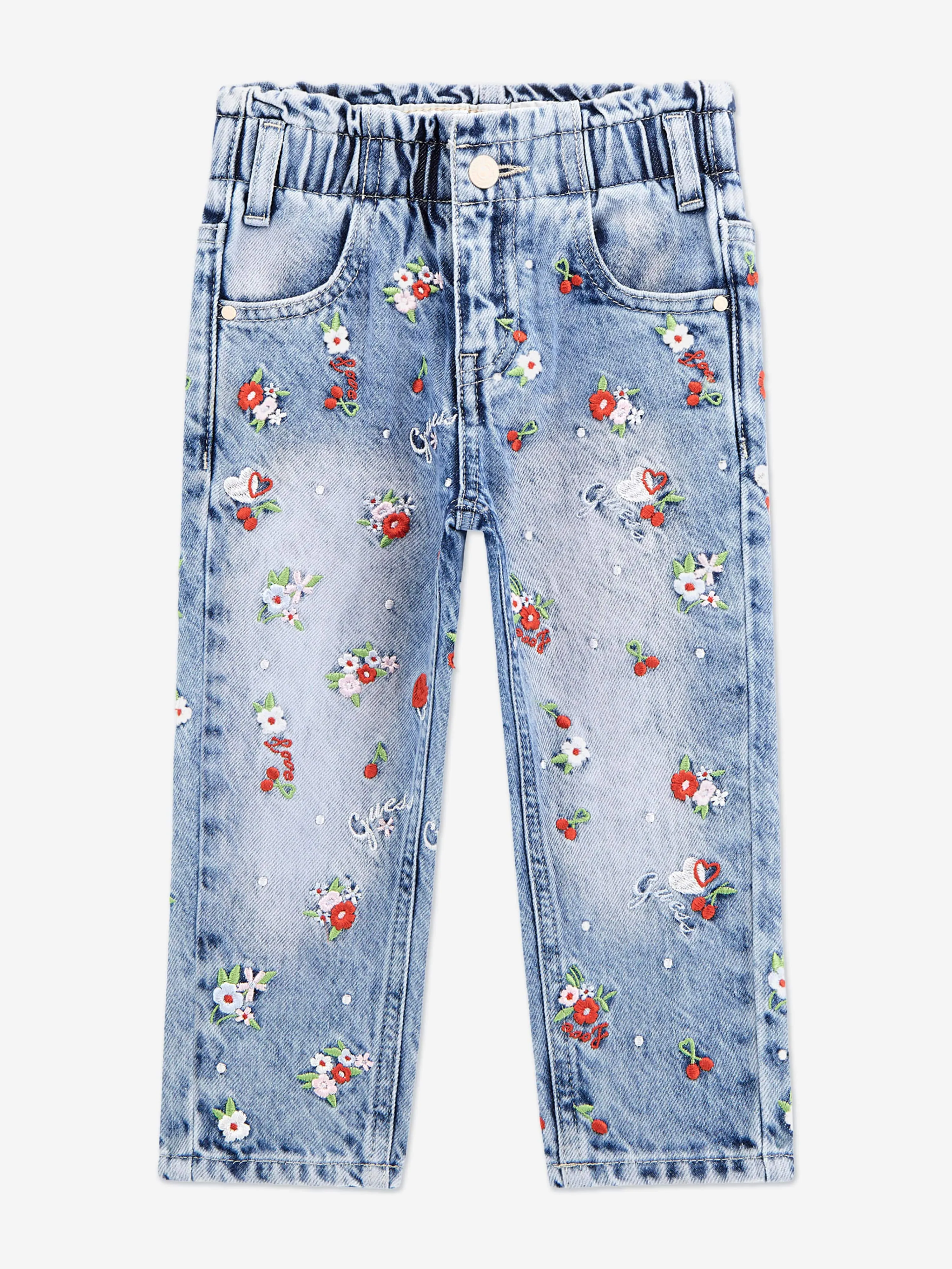 Girls Floral Paperbag Jeans in Blue