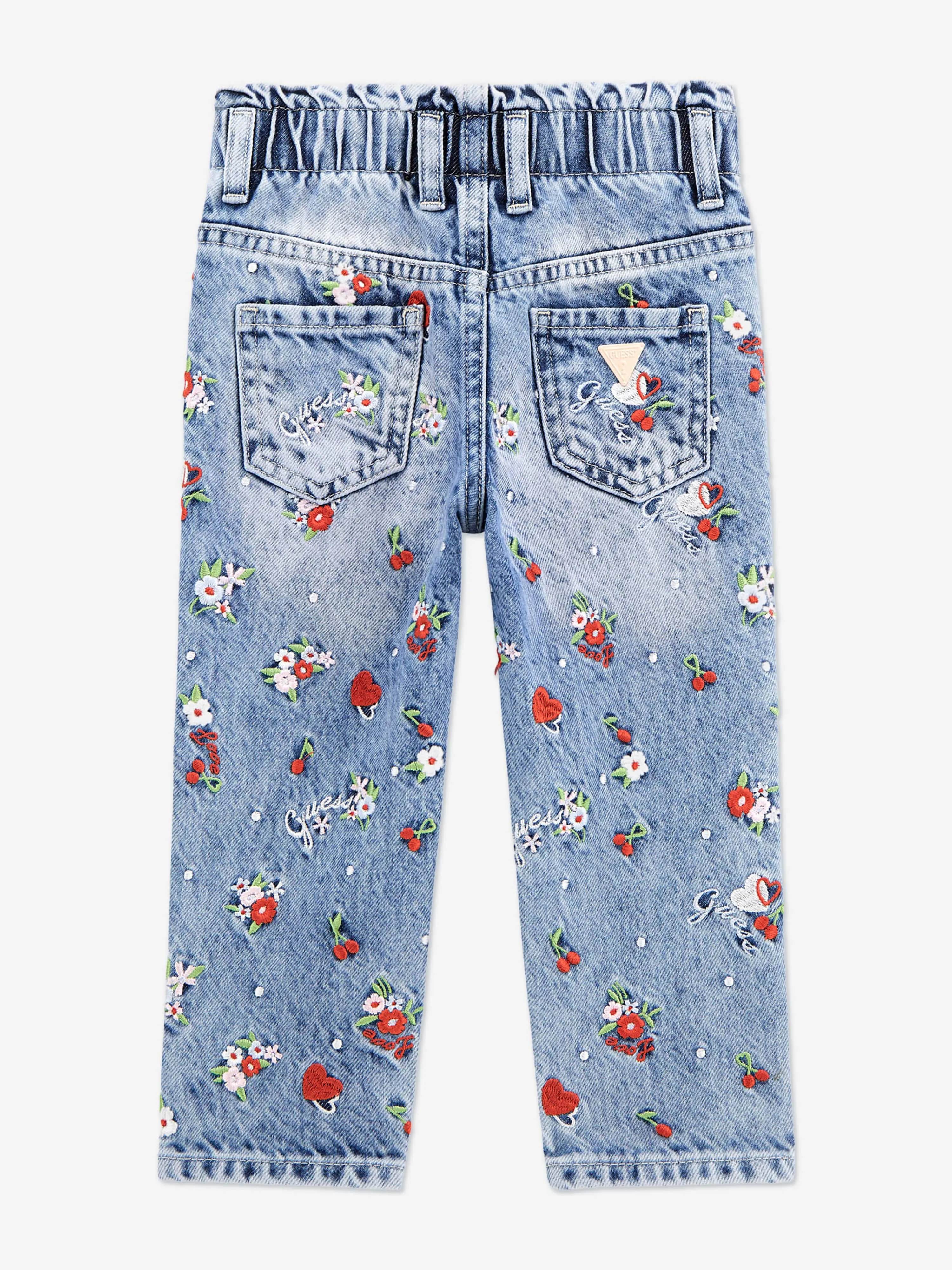Girls Floral Paperbag Jeans in Blue