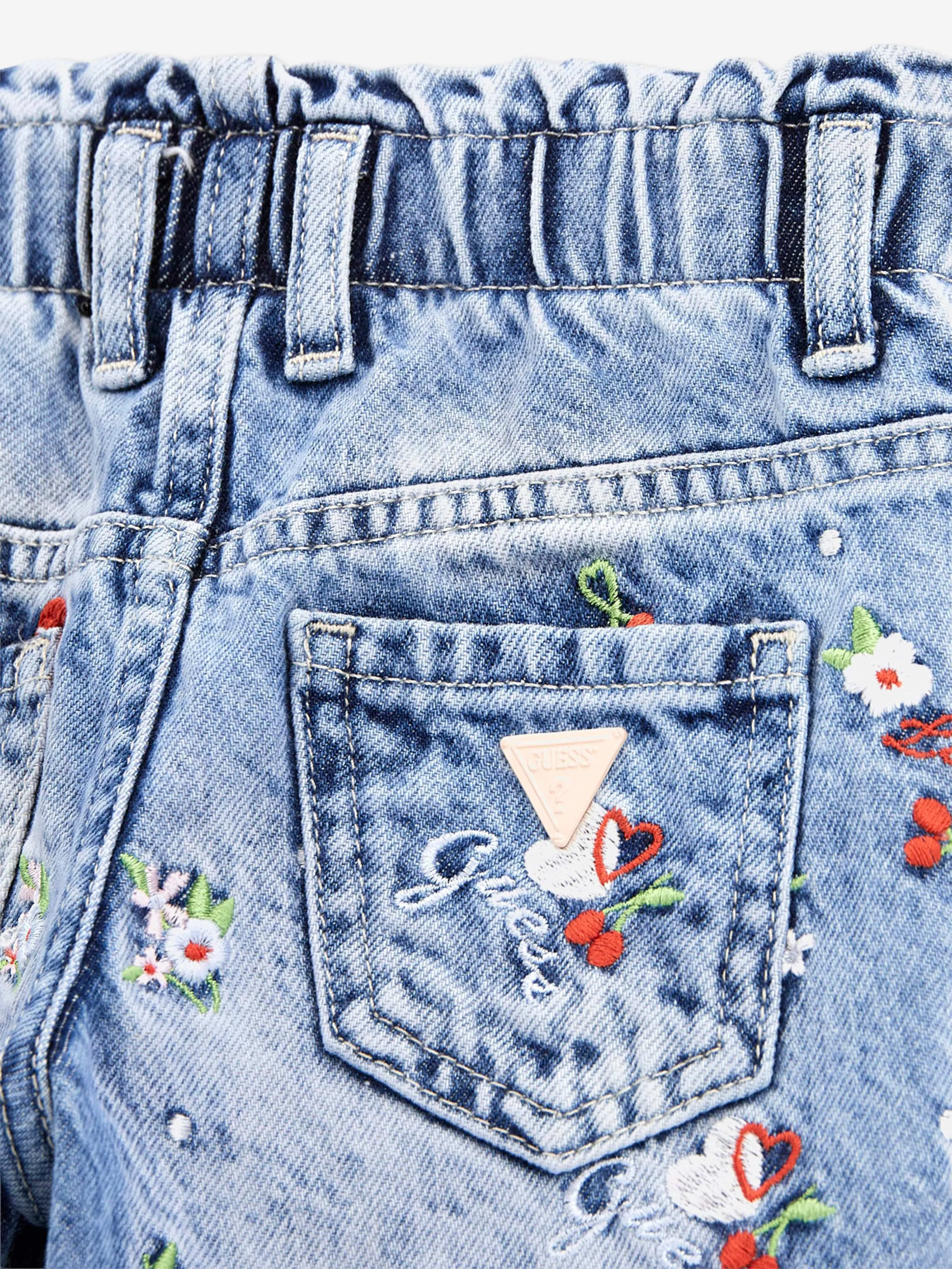 Girls Floral Paperbag Jeans in Blue