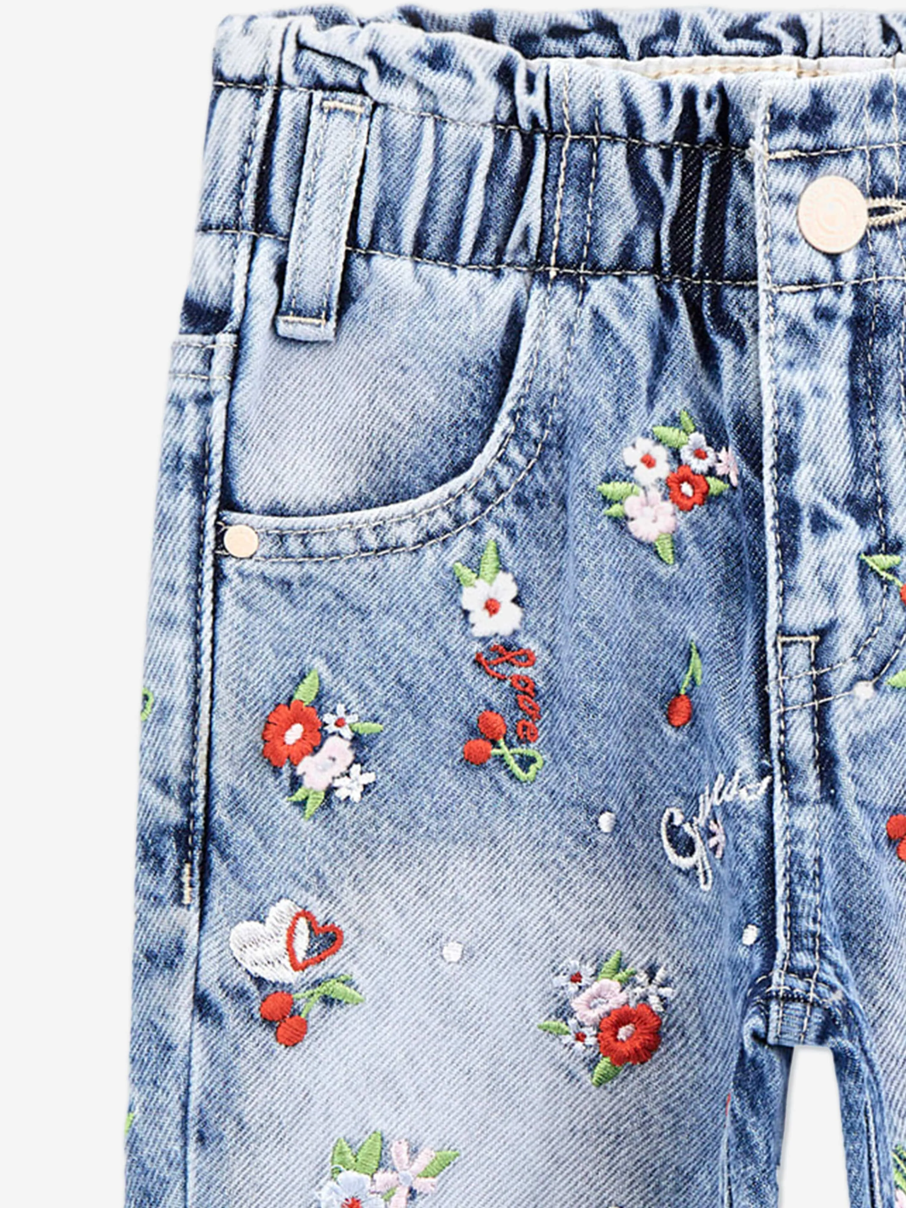 Girls Floral Paperbag Jeans in Blue