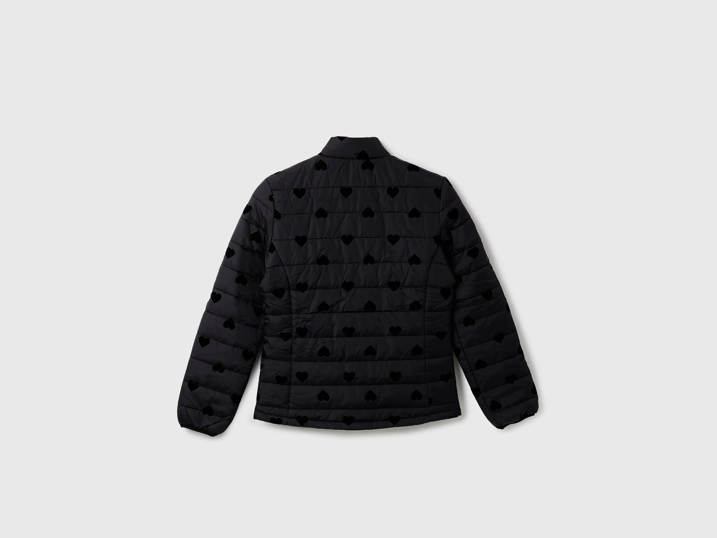Girl's Regular Fit Flock Heart Print Jacket