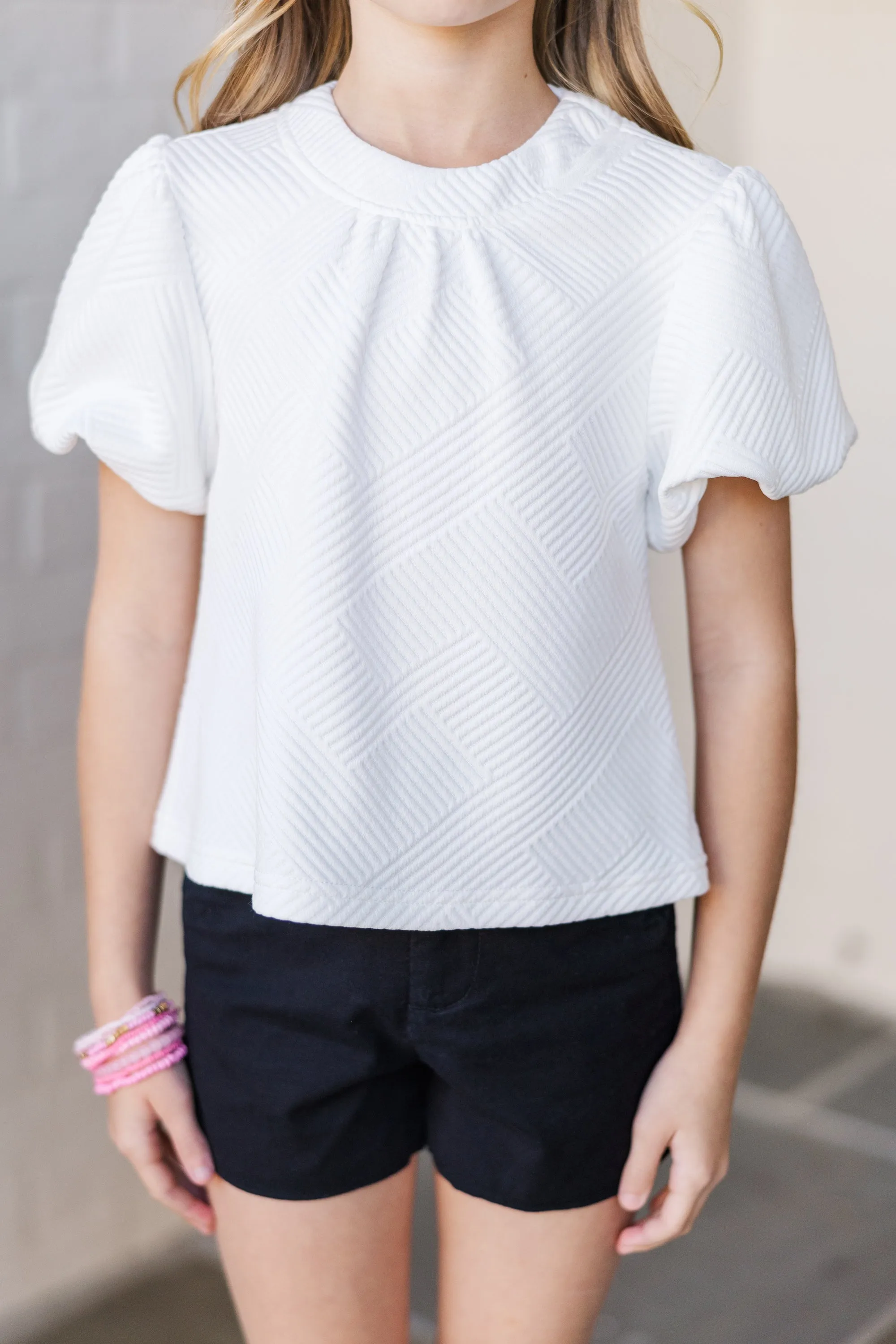 Girls: The Coraline White Textured Blouse