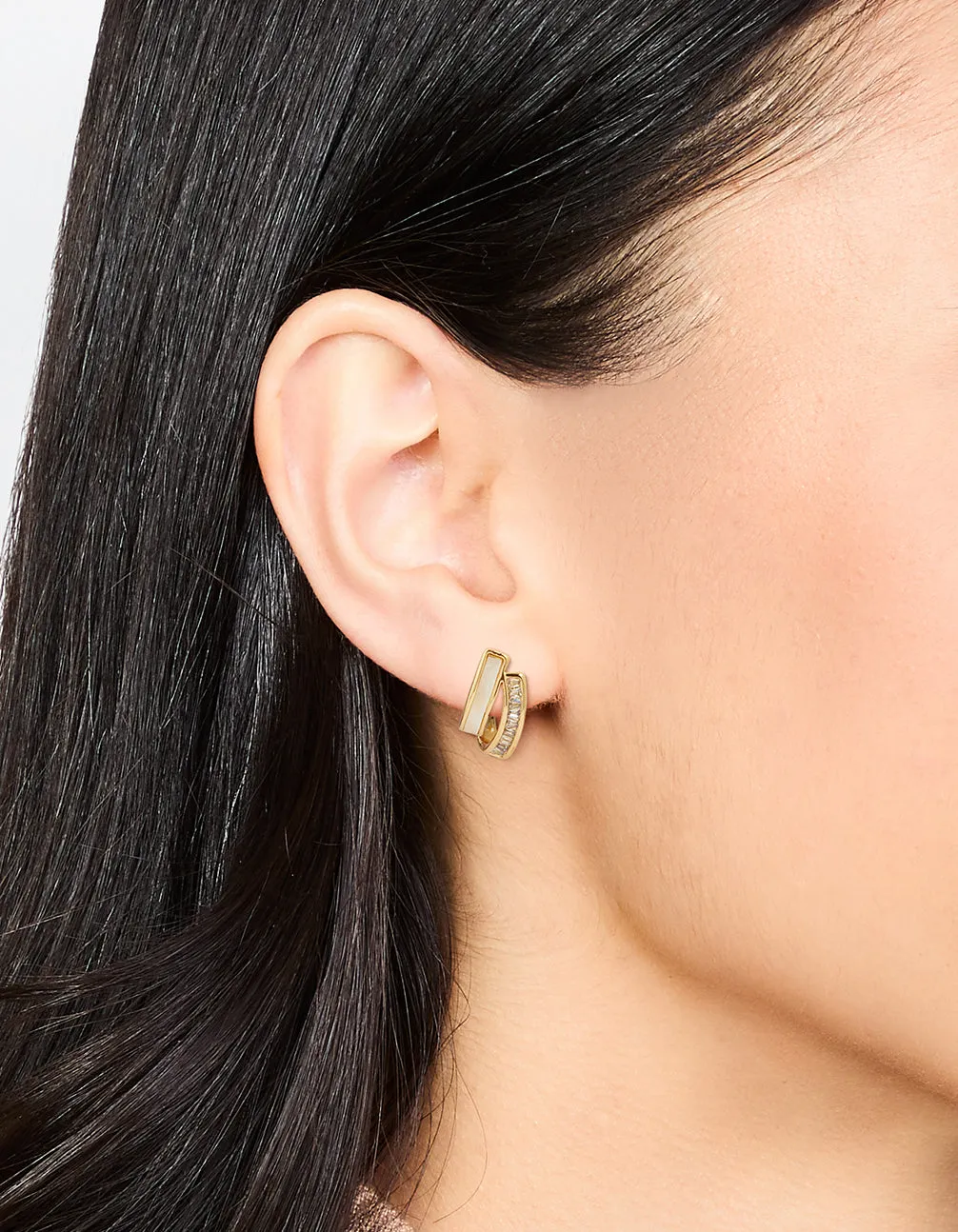 Gold Plated Cubic Zirconia & Mother Of Pearl Jacket Earrings