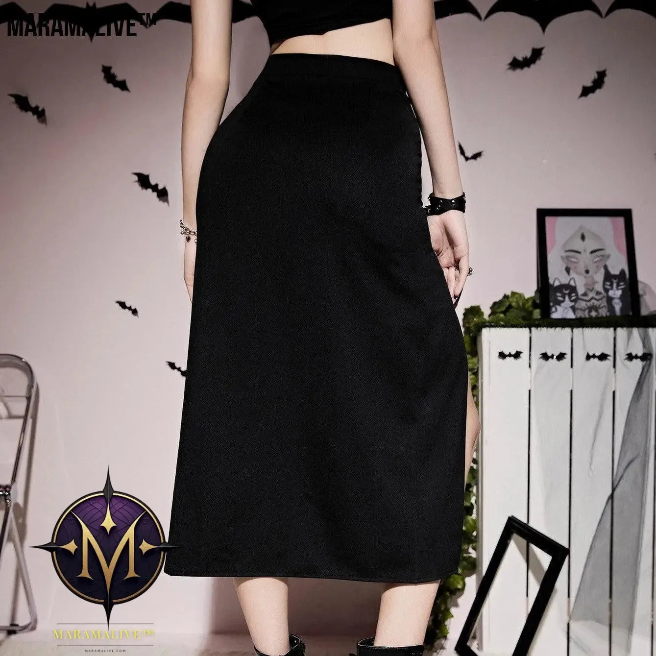 Gothic Style Lacing Half Skirt with thigh splits