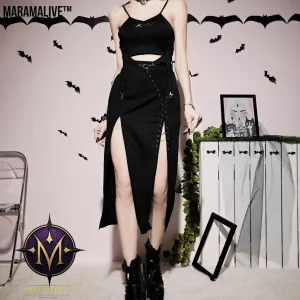Gothic Style Lacing Half Skirt with thigh splits