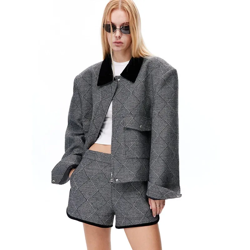 Gray Plaid Patterned Jacket