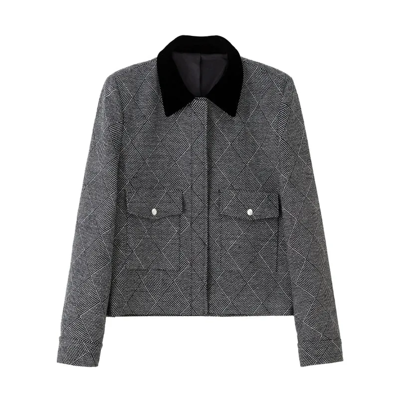 Gray Plaid Patterned Jacket