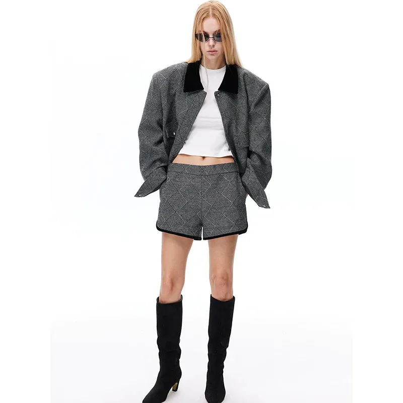 Gray Plaid Patterned Jacket