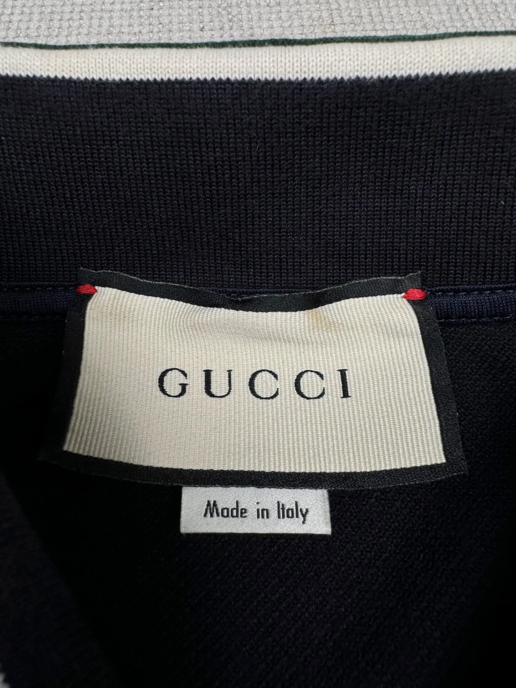 Gucci Stripe Tiger Embroidered Collar Polo - Navy