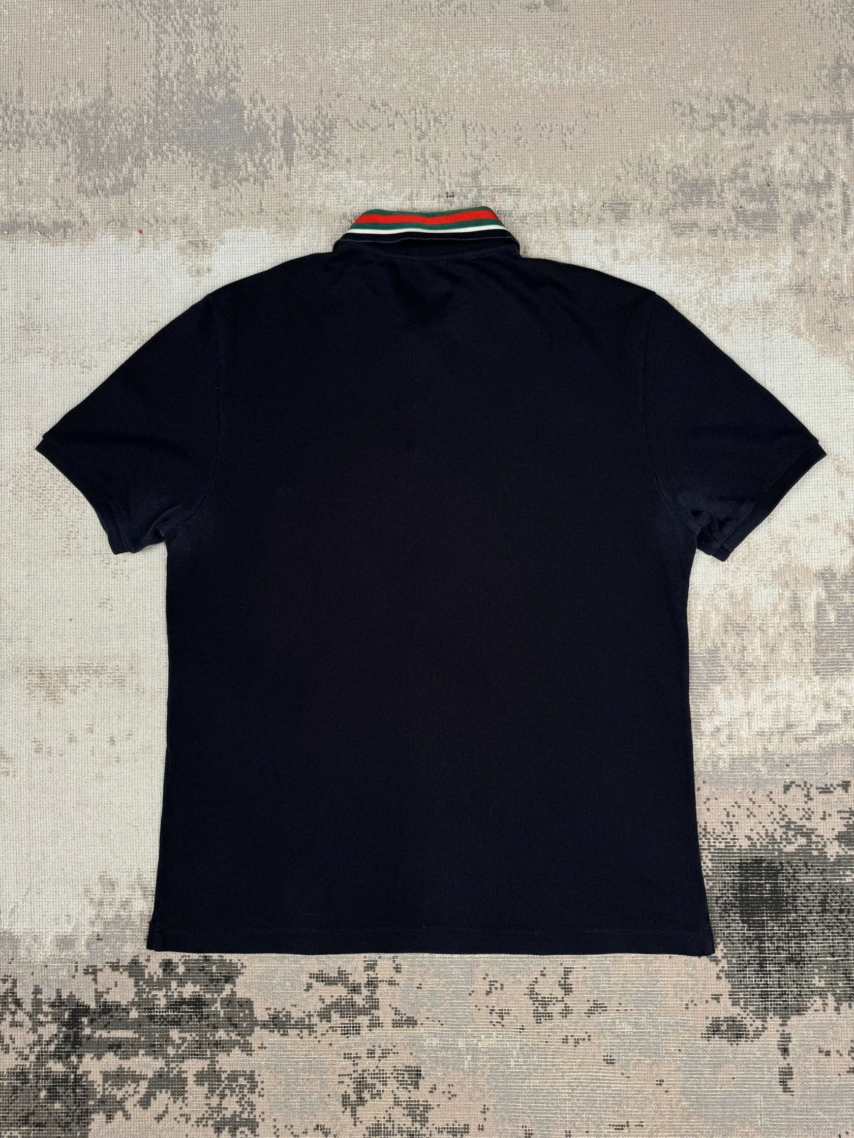 Gucci Stripe Tiger Embroidered Collar Polo - Navy