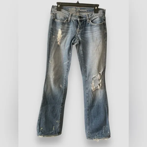 Guess Premium Jeans Women 26 Light Wash Distressed Y2K Low Rise Bootcut Vintage