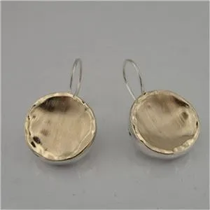 Hadar Designers Handmade 9k Brush Yellow Gold Sterling Silver Earrings (I e271)