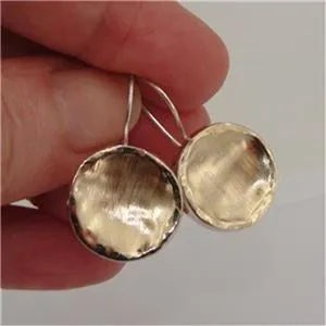Hadar Designers Handmade 9k Brush Yellow Gold Sterling Silver Earrings (I e271)