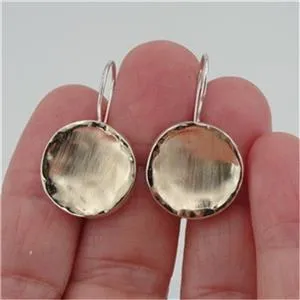 Hadar Designers Handmade 9k Brush Yellow Gold Sterling Silver Earrings (I e271)