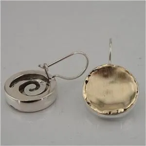 Hadar Designers Handmade 9k Brush Yellow Gold Sterling Silver Earrings (I e271)