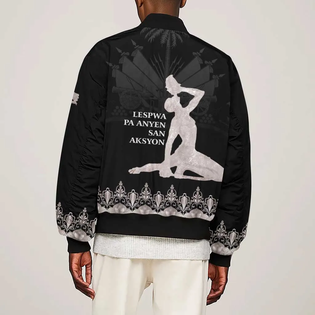 Haiti Neg Marron Sleeve Zip Bomber Jacket Hope is Nothing Without Action - Silver LT01