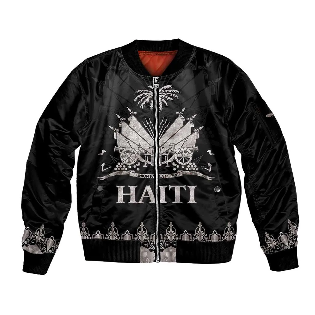 Haiti Neg Marron Sleeve Zip Bomber Jacket Hope is Nothing Without Action - Silver LT01