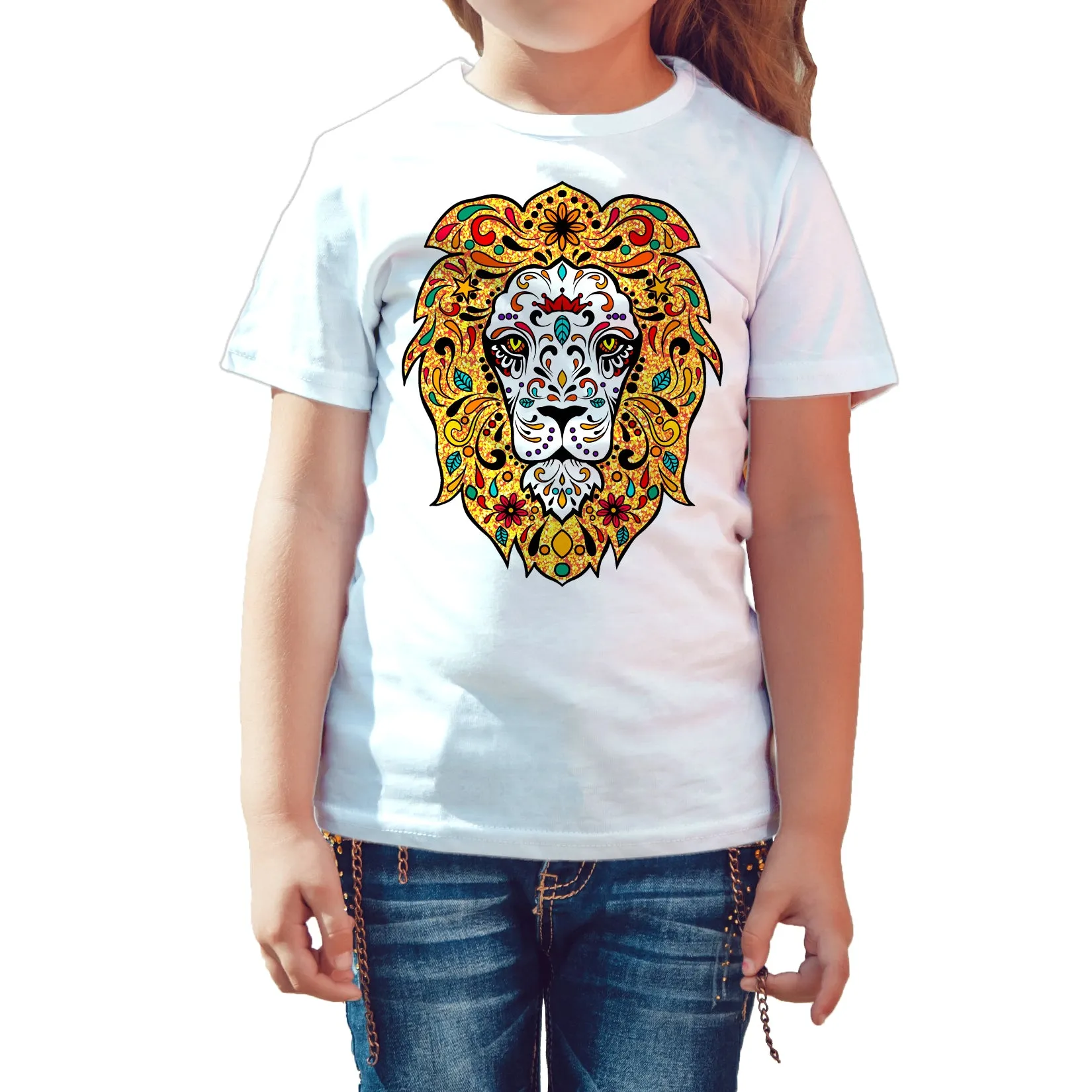 Halloween Day Of The Dead Calavera Lion Sugar Skull Bling Official Kid's T-shirt