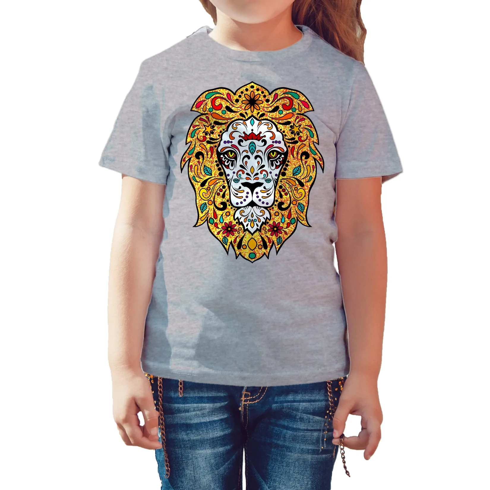 Halloween Day Of The Dead Calavera Lion Sugar Skull Bling Official Kid's T-shirt