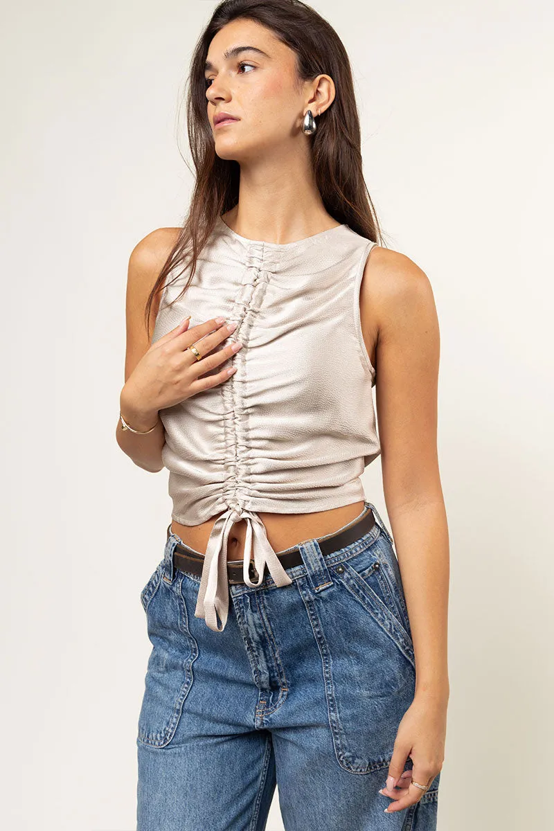 Hammered Satin Drawstring Top