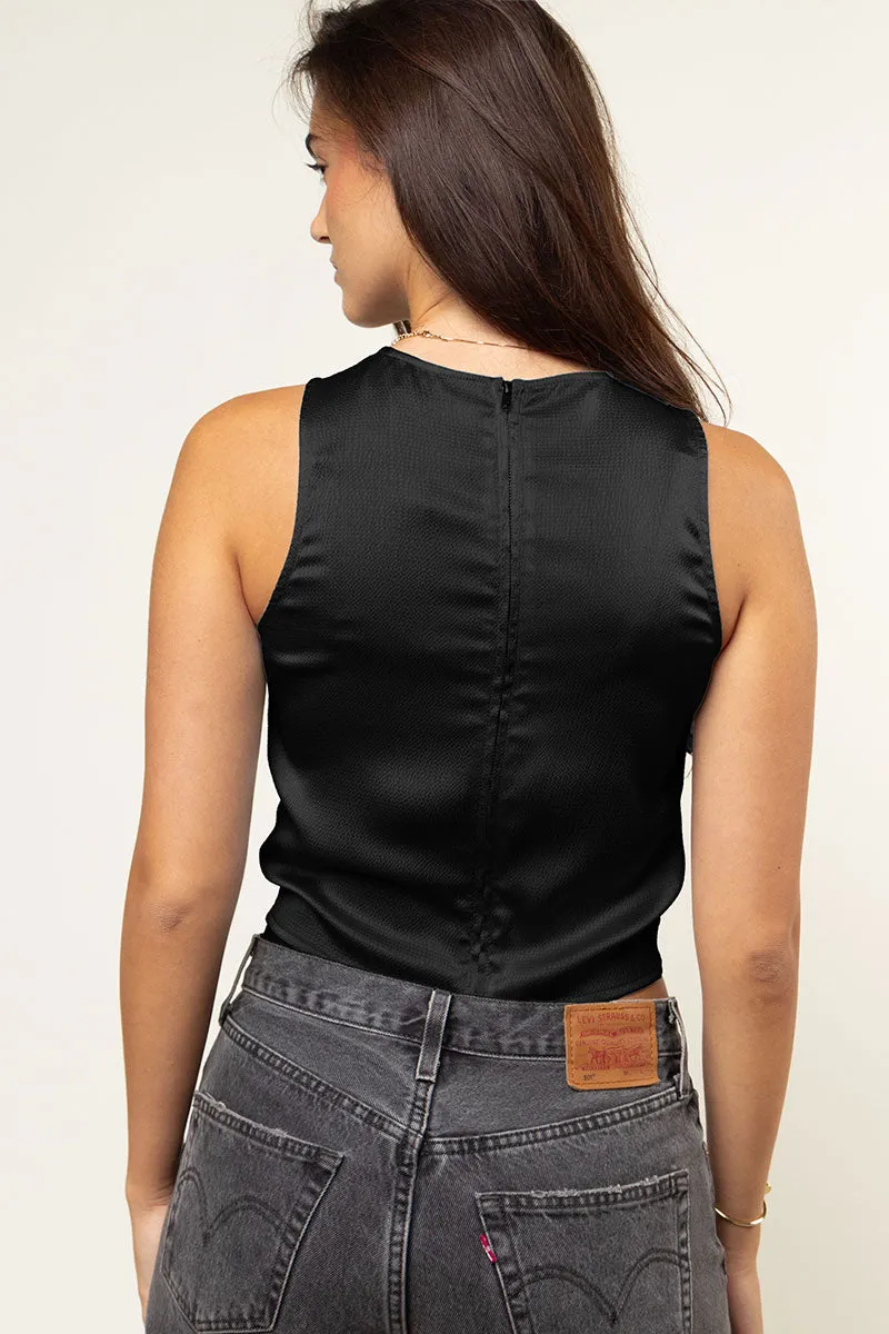 Hammered Satin Drawstring Top
