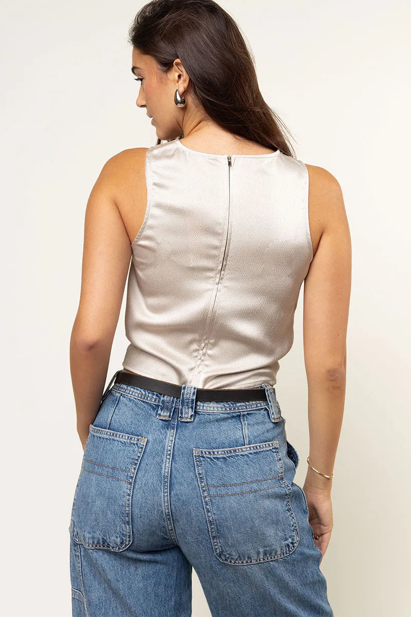 Hammered Satin Drawstring Top