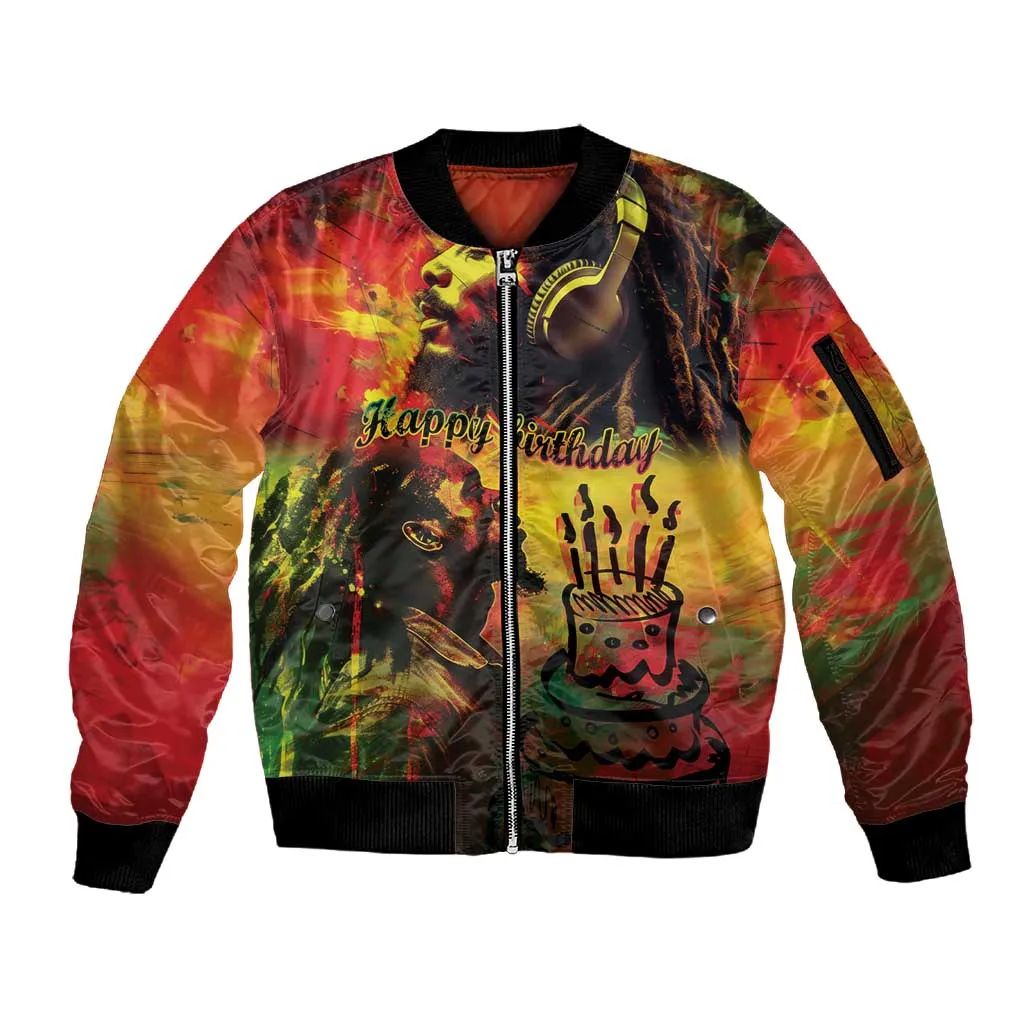 Happy Birthday King of Reggae Sleeve Zip Bomber Jacket LT9