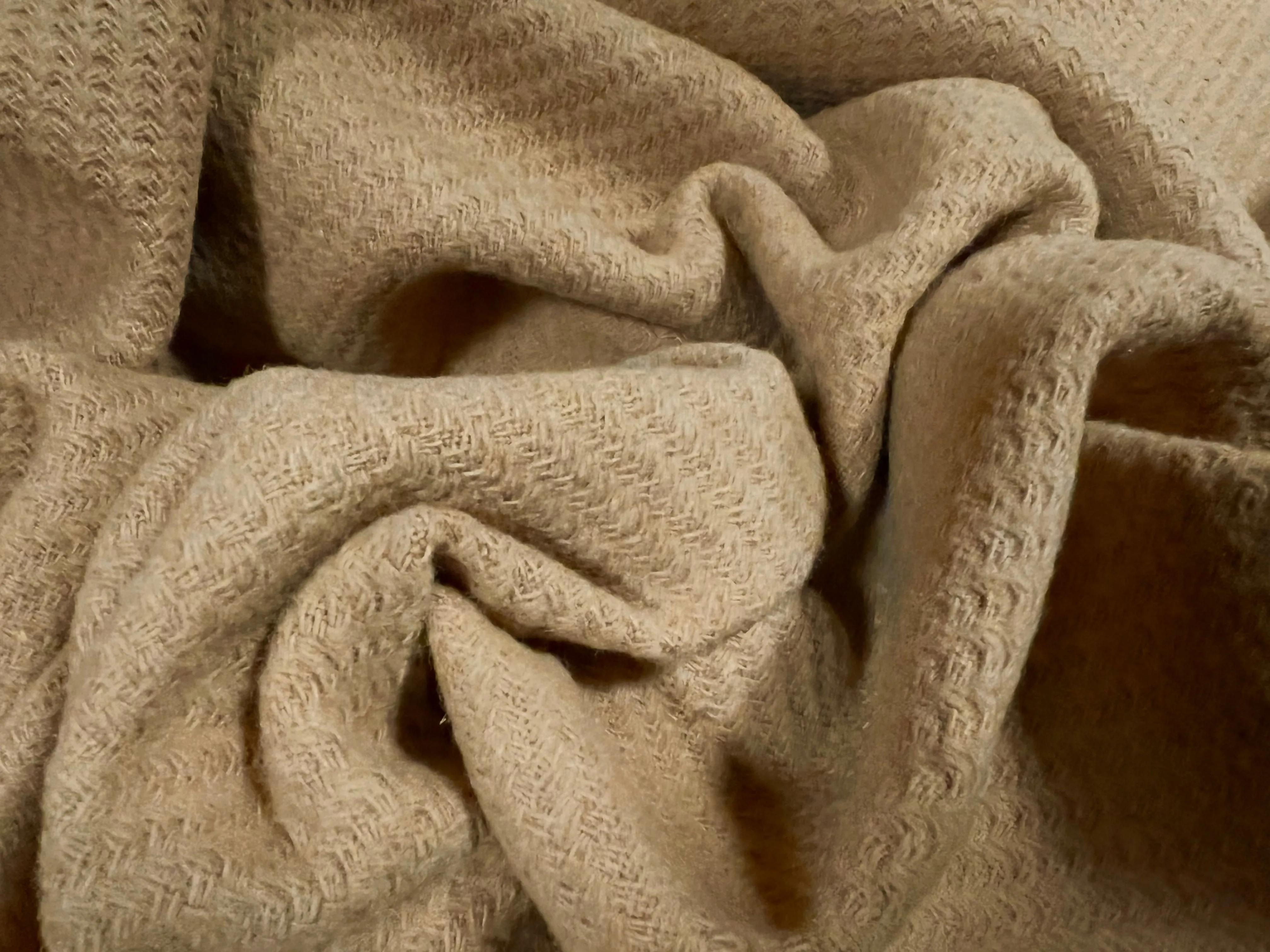 Heavyweight textured wool fabric, per metre - plain - camel