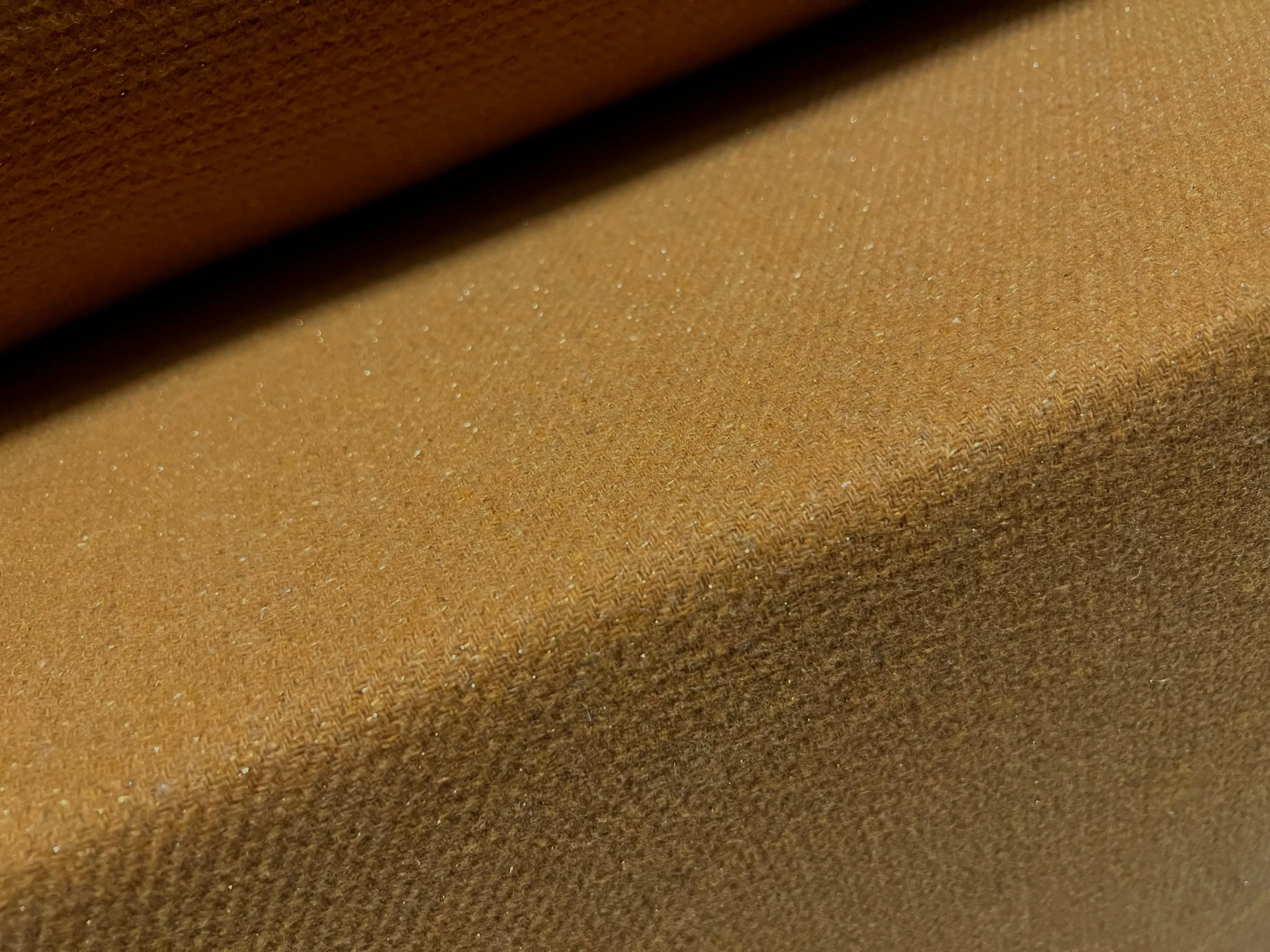 Heavyweight textured wool fabric, per metre - plain with lurex sparkle - mustard & gold