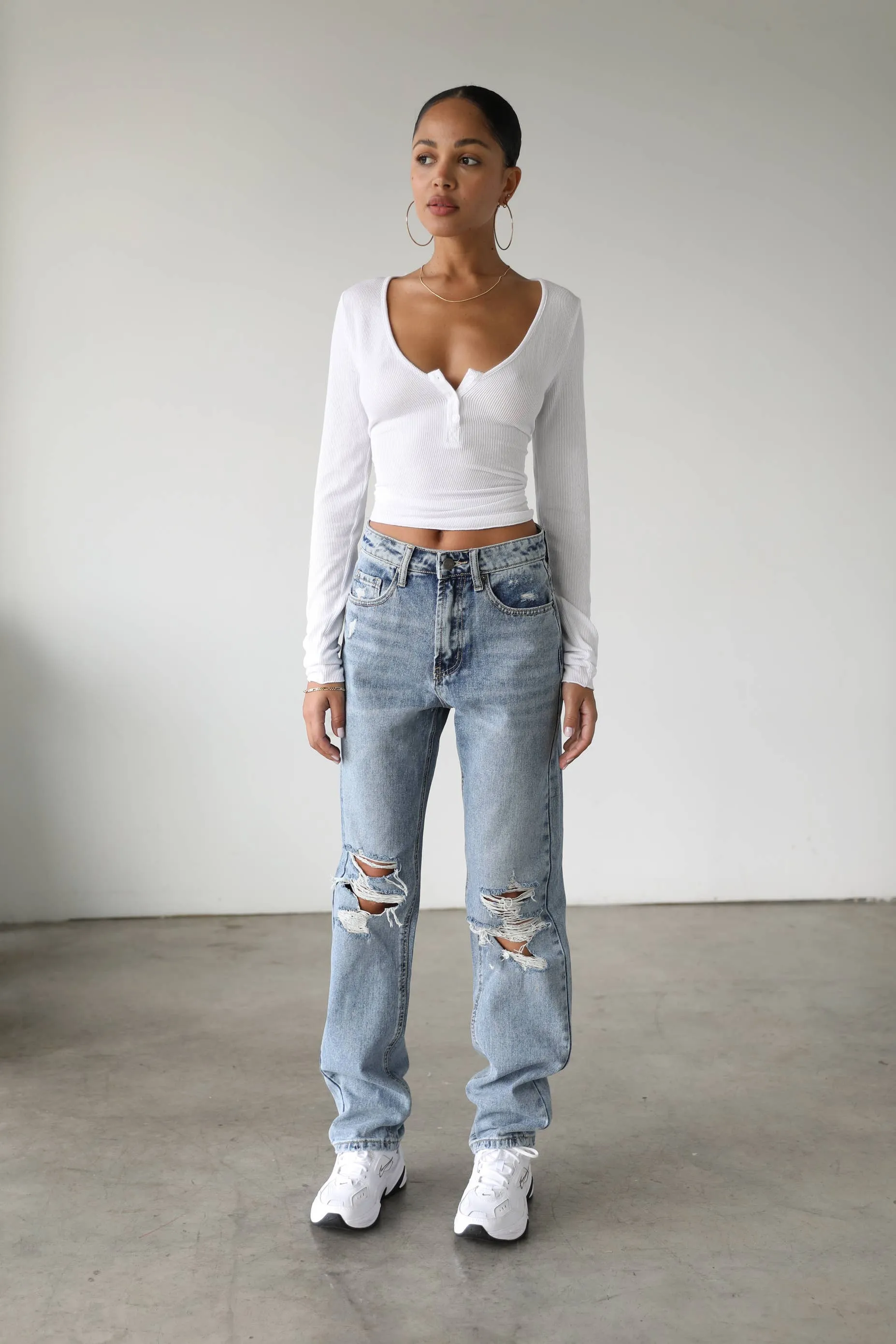 High Rise Straight Leg Denim Mom Jeans 100% Cotton