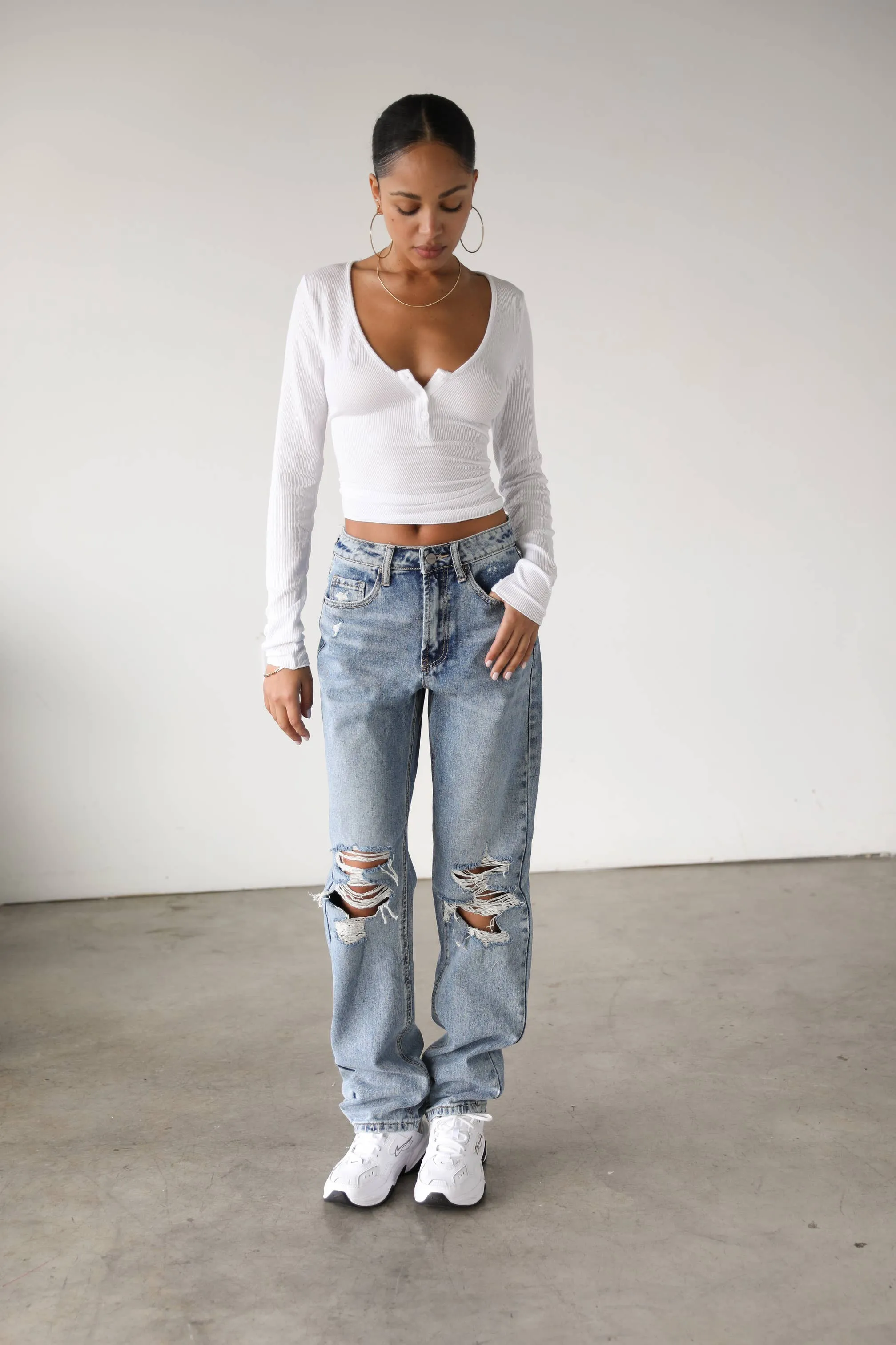 High Rise Straight Leg Denim Mom Jeans 100% Cotton