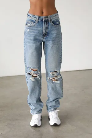 High Rise Straight Leg Denim Mom Jeans 100% Cotton