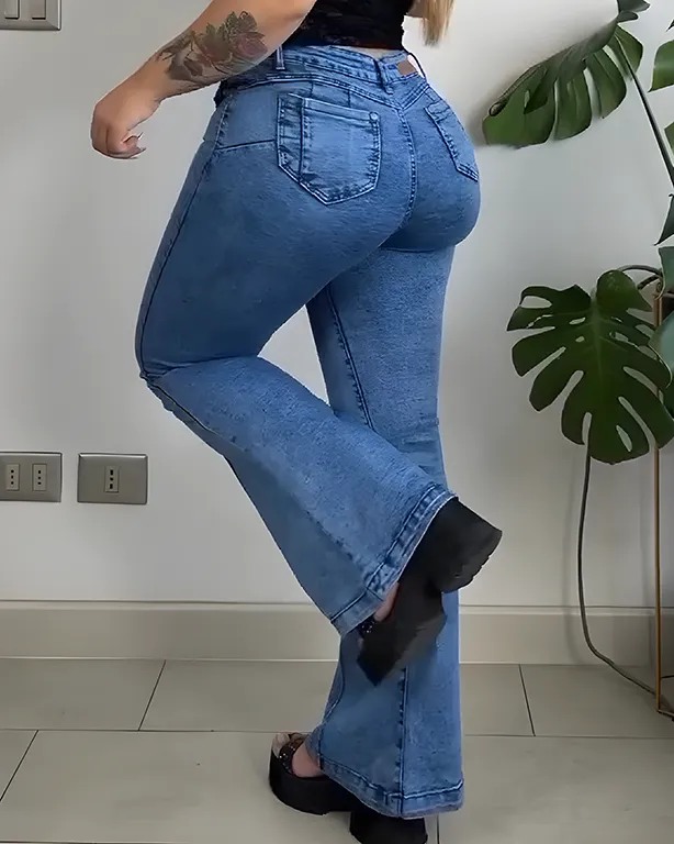 High-Stretch Hip-Lift Flared Jeans