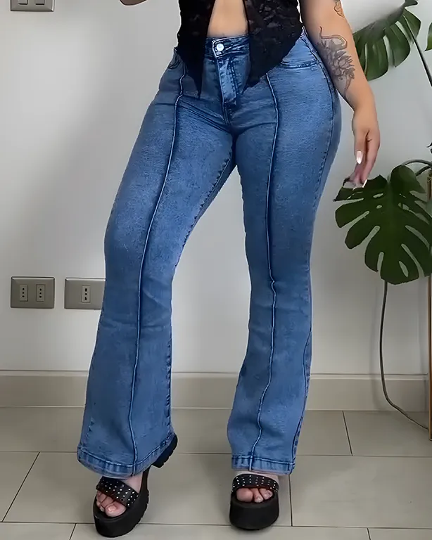 High-Stretch Hip-Lift Flared Jeans