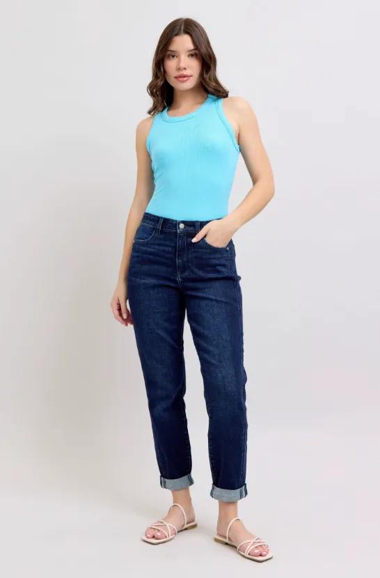 High Waist Dark  Boyfriend Jean