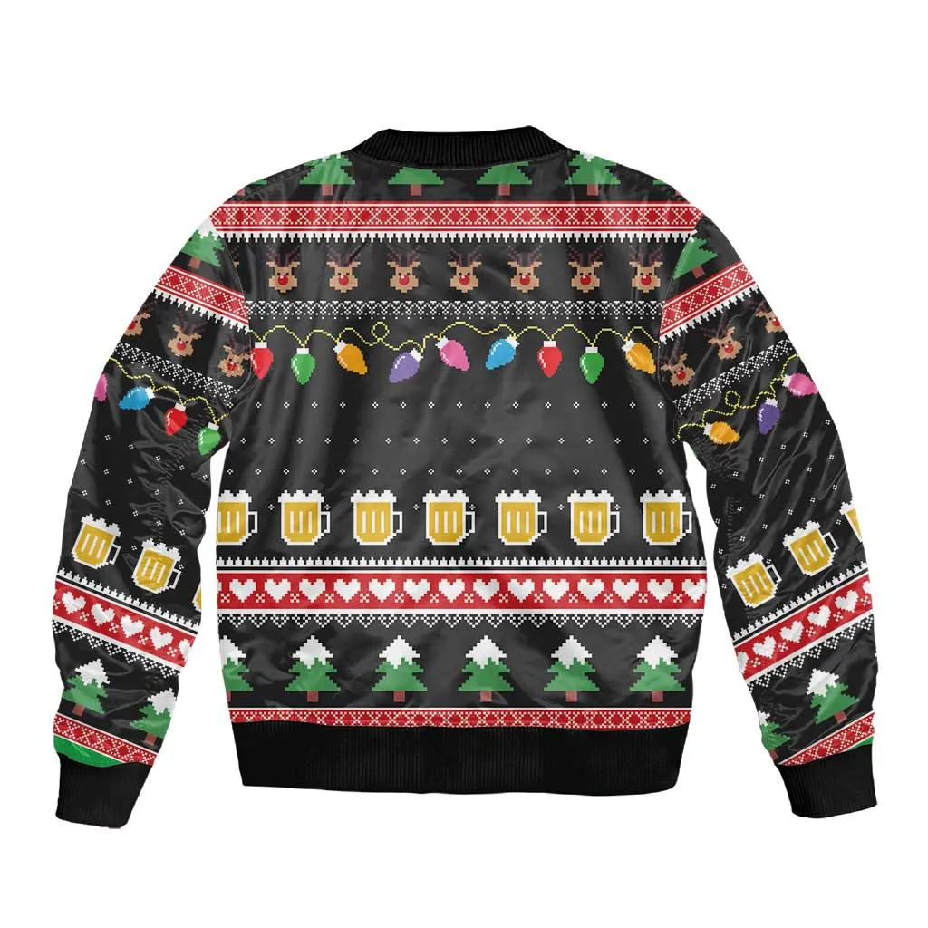 Ho Ho Ho Hold My Beer Santa Afro Sleeve Zip Bomber Jacket Christmas Beer DT03
