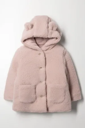 Hooded Button Through Coat Pink